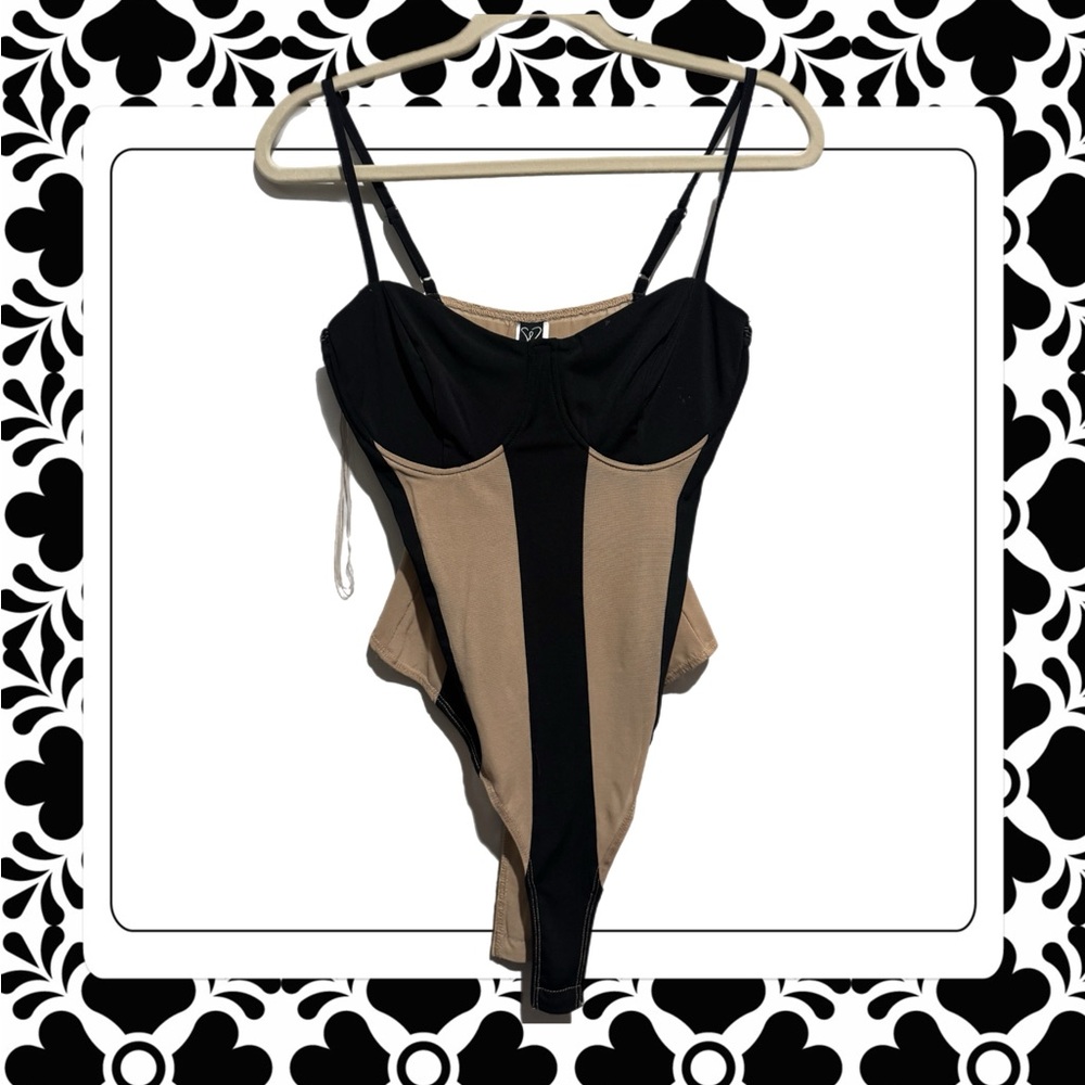 Two-Tone Black and Tan One-Piece Bodysuit